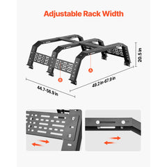 VEVOR Overland Truck Bed Rack, 49.2-67.9 in Width, Adjustable Overland Bed Cargo Rack with Sidebar, 900 lbs Static
