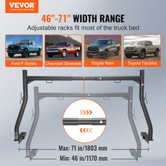 VEVOR Truck Rack, 46-71inch Extendable Truck Ladder Rack, 800 lbs Capacity Steel Ladder Rack for Truck with
