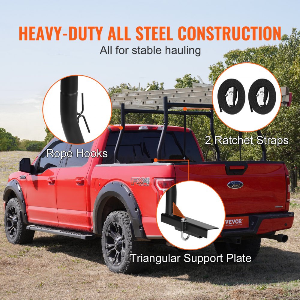 VEVOR Truck Rack, 46-71inch Extendable Truck Ladder Rack, 800 lbs Capacity Steel Ladder Rack for Truck with