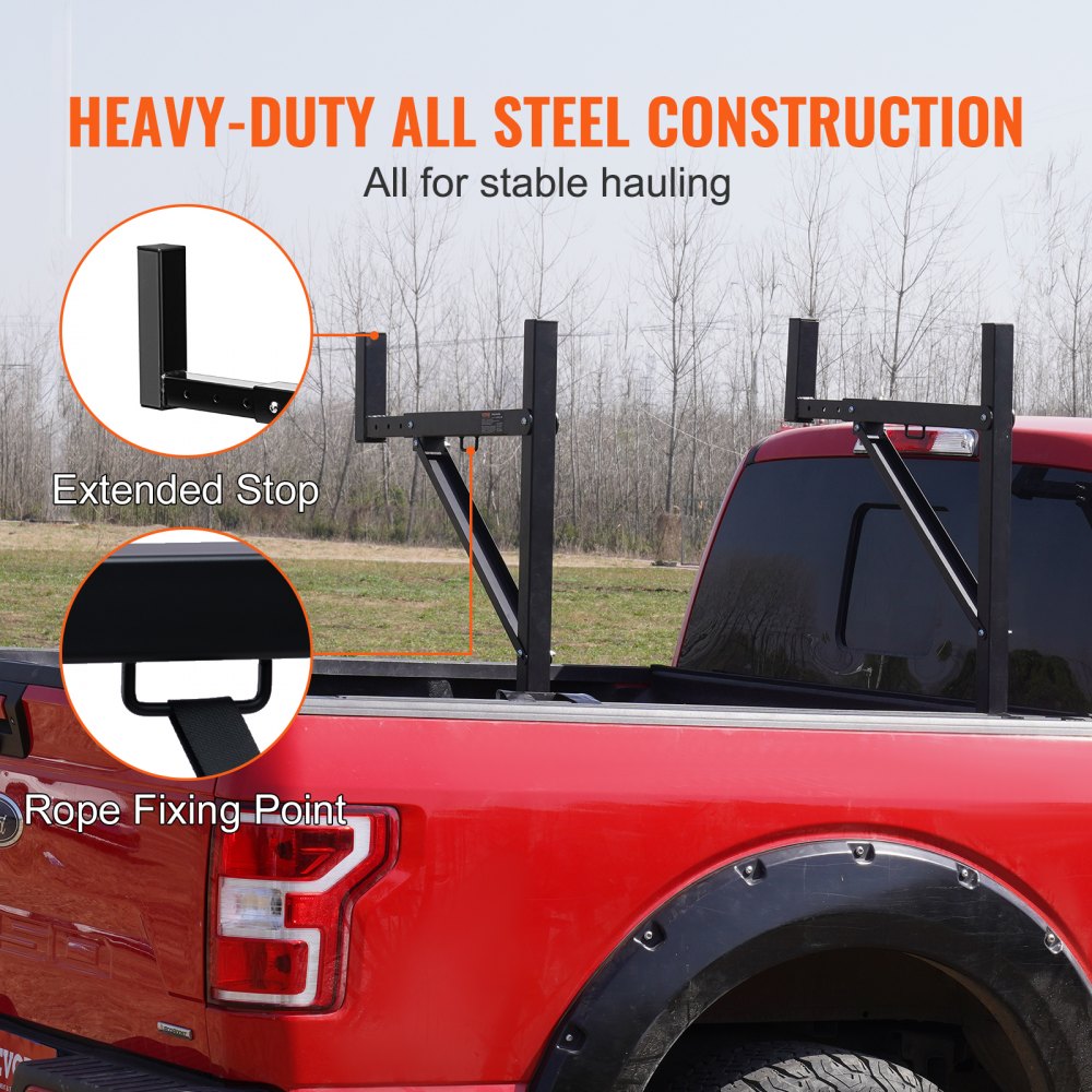 VEVOR Truck Rack, 19-34inch Extendable Truck Ladder Rack, 38.6"-43.6" Adjustable Height, 250 lbs Capacity Steel Ladder