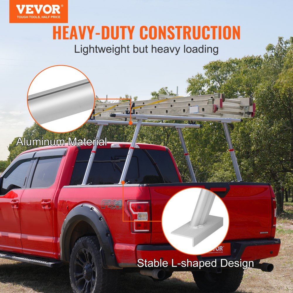 VEVOR Truck Rack, 800 lbs Capacity, 19-34in Adjustable Height, Aluminum Ladder Rack for Truck with 8 Non-Drilling