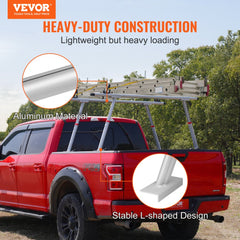 VEVOR Truck Rack, 800 lbs Capacity, 19-34in Adjustable Height, Aluminum Ladder Rack for Truck with 8 Non-Drilling
