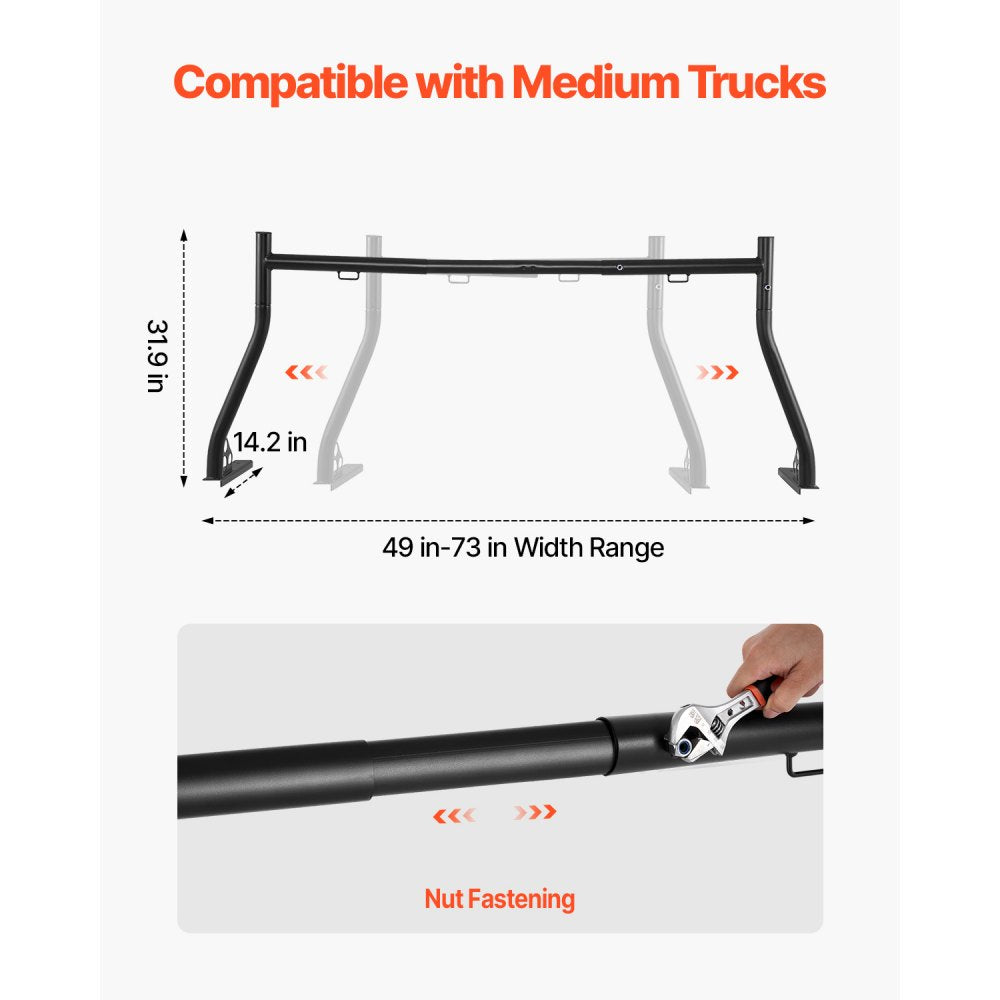VEVOR Truck Ladder Rack, 49-73 in Width, Extendable Universal Cargo Rack, Heavy Duty Steel with 800 lbs Static Load