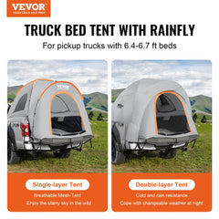 VEVOR Truck Bed Tent, 6.4'-6.7' Pickup Truck Tent with Rain Layer and Carry Bag, Waterproof PU2000mm Double Layer Truck