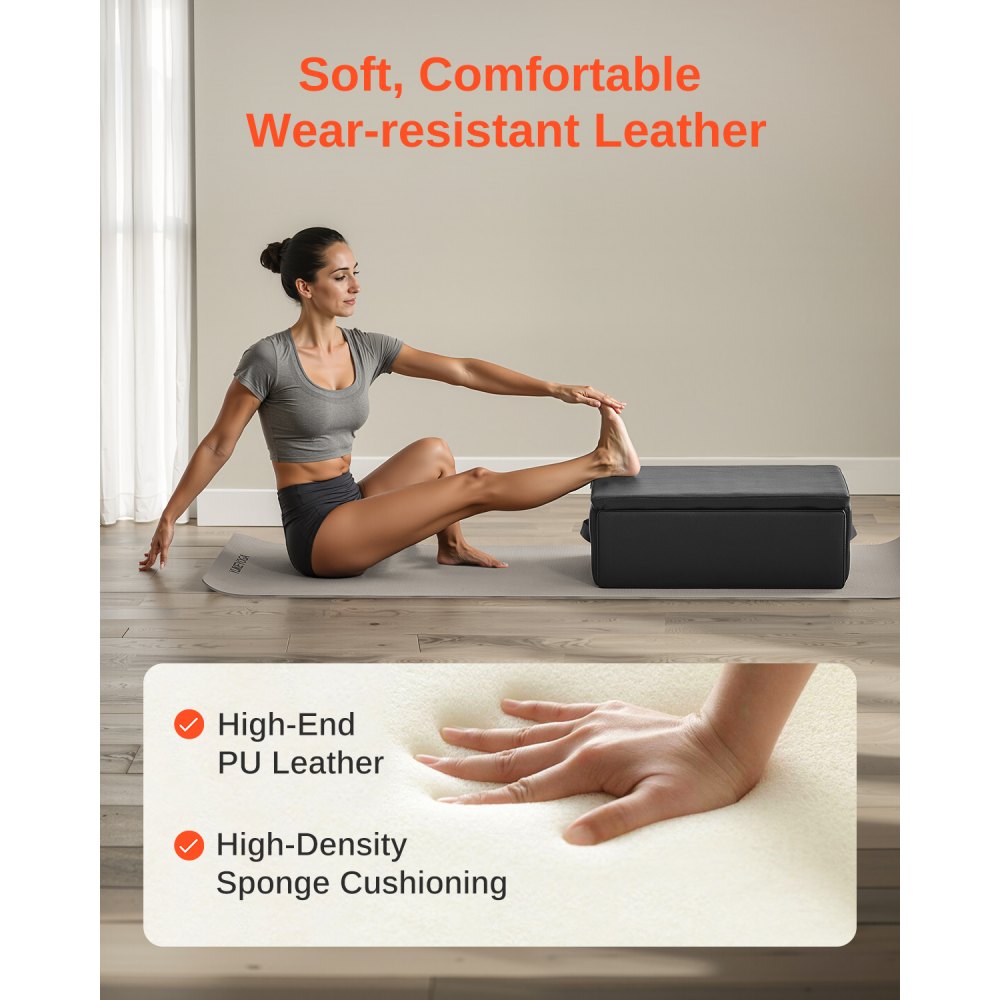 VEVOR Pilates Box for Reformer, 25x17x9 In Pilates Reformers Sitting Box for Exercises, Premium PU and Wood Pilates