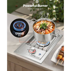 VEVOR Single Grilling Side Burner, 17,000BTU Liquid Propane Side Burner for Outdoor Kitchen, Convertible to Natural
