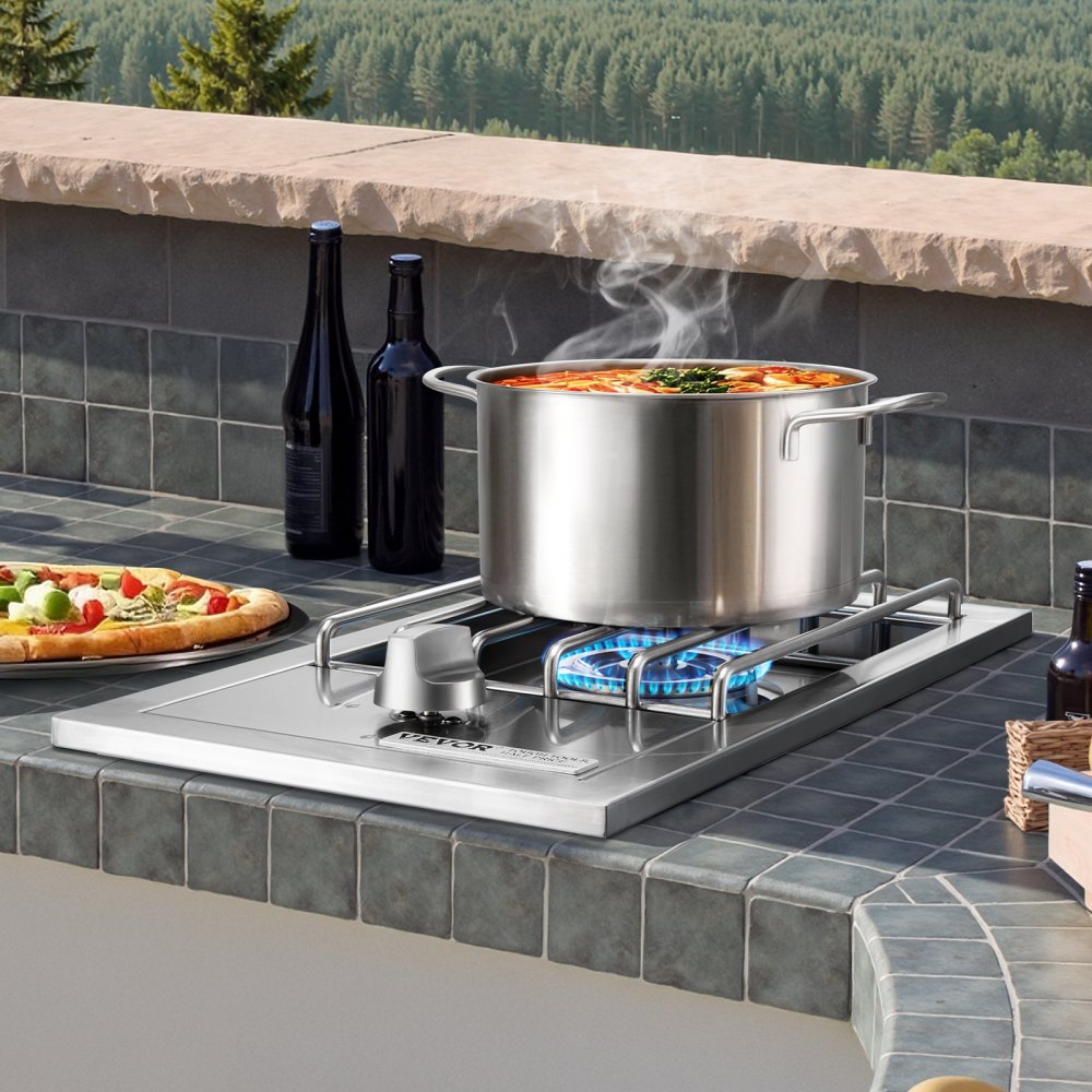 VEVOR Single Grilling Side Burner, 15,000BTU Liquid Propane Side Burner for Outdoor Kitchen, Convertible to Natural