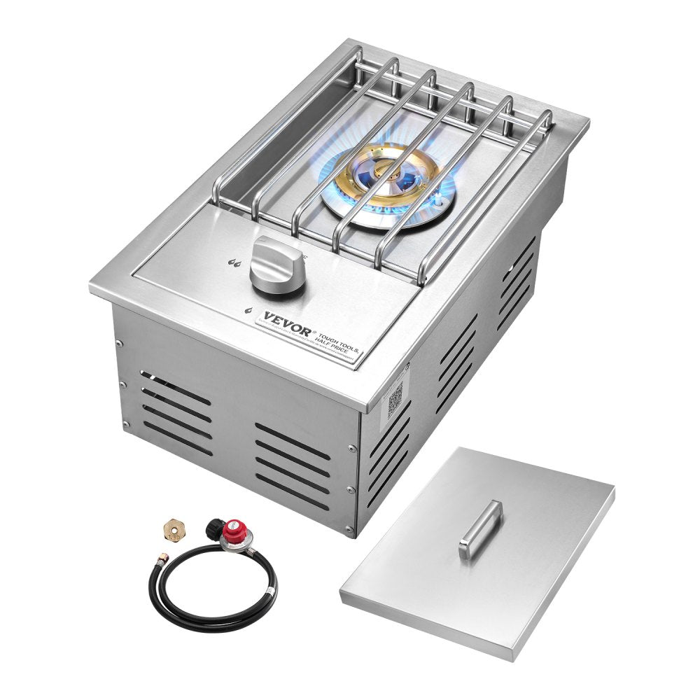 VEVOR Single Grilling Side Burner, 15,000BTU Liquid Propane Side Burner for Outdoor Kitchen, Convertible to Natural