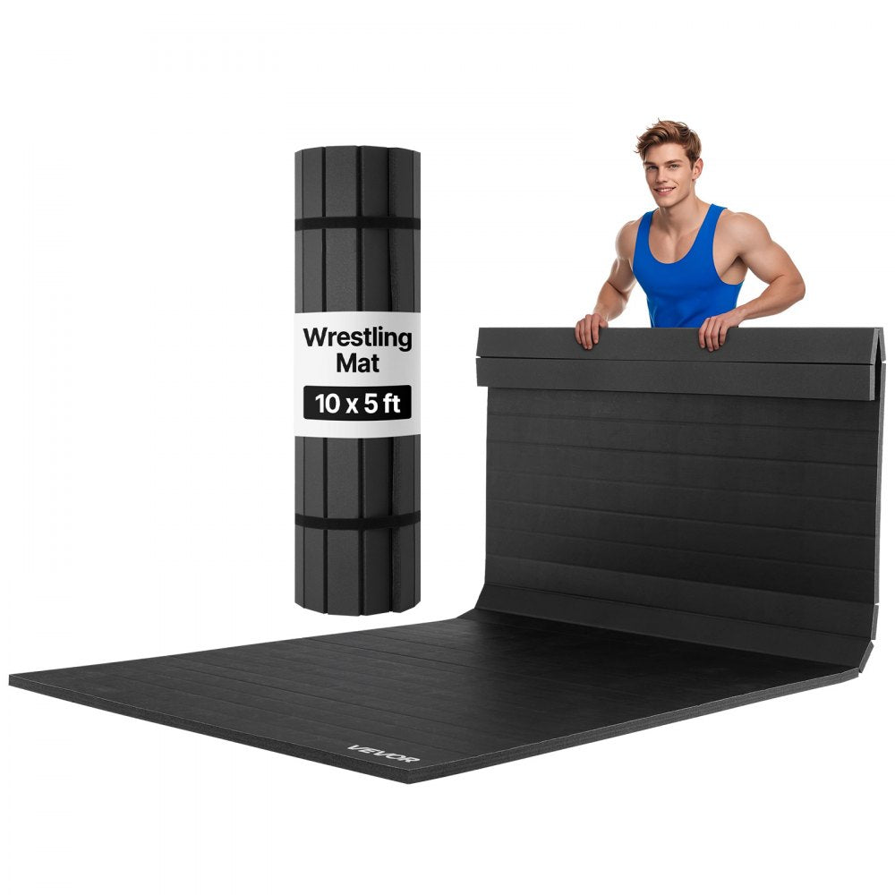 VEVOR 10x5 ft Wrestling Mat, Martial Arts Thick Mat for Home Gym Workouts Exercise, Waterproof PVC Roll-Up Training