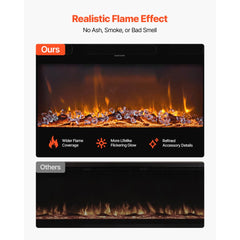VEVOR 60 inch Electric Fireplace, Wall Mounted Recessed Fire Place with Remote Control, Timer, 1500W, Adjustable Flame