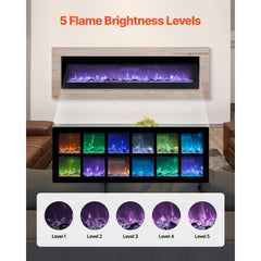 VEVOR 60 inch Electric Fireplace, Wall Mounted Recessed Fire Place with Remote Control, Timer, 1500W, Adjustable Flame