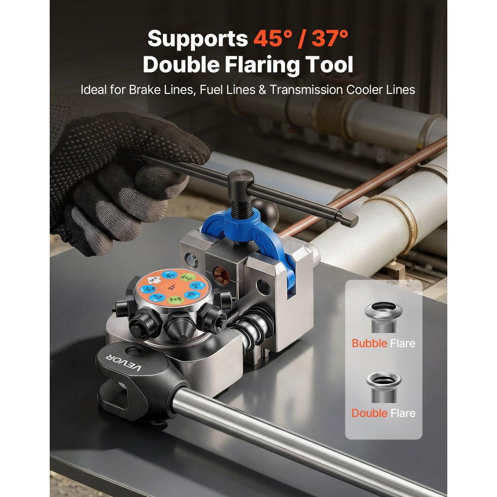 VEVOR Professional Brake Line Flaring Tool, 45 & 37 Degree Double Flare Bubble Flare Tool Kit for 3/16", 1/4", 5/16"