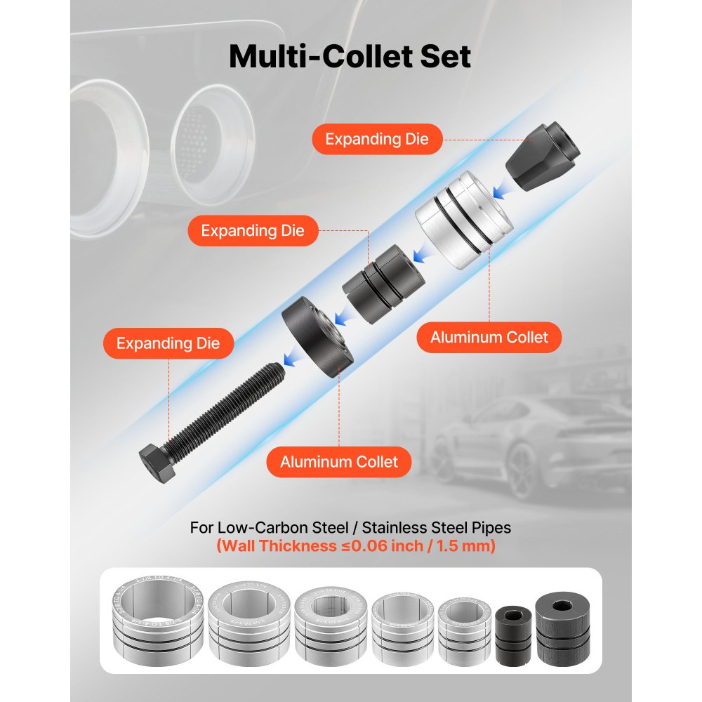 VEVOR Exhaust Pipe Expander Tool Kit, 1-5/8" to 4-1/4" Exhaust Pipe Stretcher, Muffler Pipes Spreader with 7 Heavy-Duty