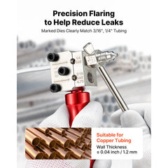 VEVOR Brake Line Flaring Tool Kit, 45° Single & Double Flare Tool for 3/16", 1/4" Copper Tubing - with 2 Forming Dies