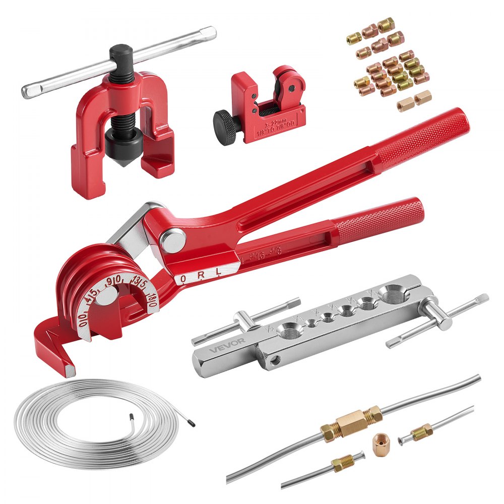 VEVOR 3/16" Brake Line Repair Kit, 45° Single Brake Line Flaring Tool Kit, 25FT Copper-Coated Brake Line with 20