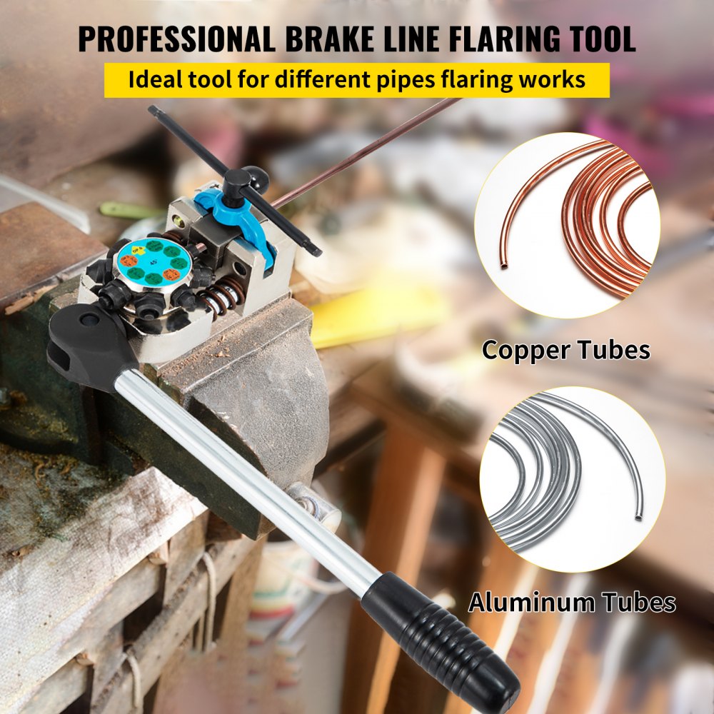 VEVOR Brake Line Flaring Tool, 45 Degree Single, Double, and Bubble Flares for 3/16", 1/4", 5/16" and 3/8" Tube Size