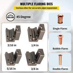 VEVOR Brake Line Flaring Tool, 45 Degree Single, Double, and Bubble Flares for 3/16", 1/4", 5/16" and 3/8" Tube Size