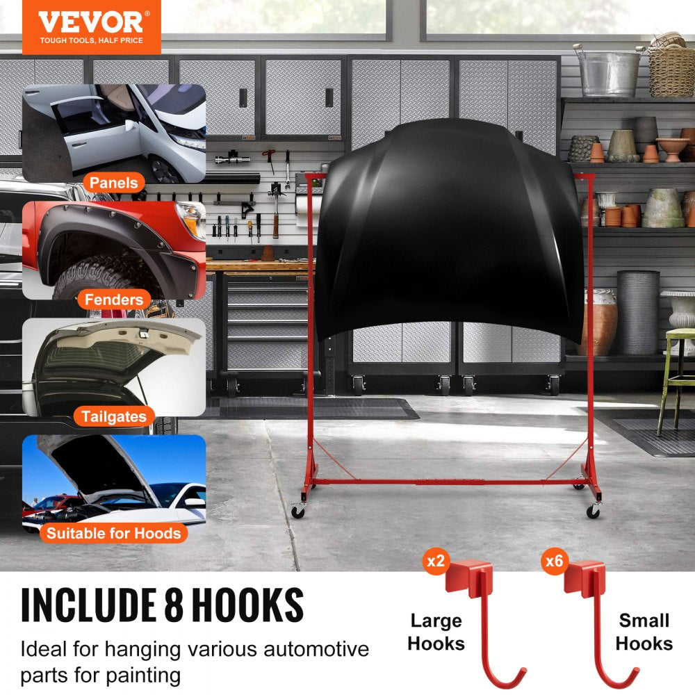 VEVOR Painting Rack, 1500 -2000 mm Adjustable Height, 66 lbs Capacity Automotive Paint Rack Stand, 8 Hooks Painting