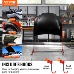 VEVOR Painting Rack, 1500 -2000 mm Adjustable Height, 66 lbs Capacity Automotive Paint Rack Stand, 8 Hooks Painting