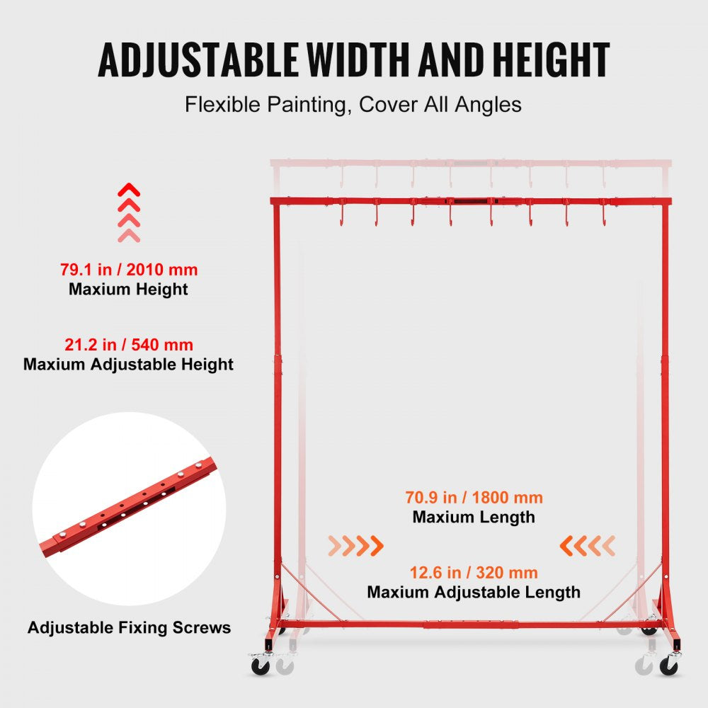 VEVOR Painting Rack, 1500 -2000 mm Adjustable Height, 66 lbs Capacity Automotive Paint Rack Stand, 8 Hooks Painting