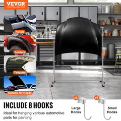 VEVOR Painting Rack, 5 ft-7 ft Adjustable Height, 66 lbs Capacity Automotive Paint Rack Stand, 8 Hooks Painting Drying