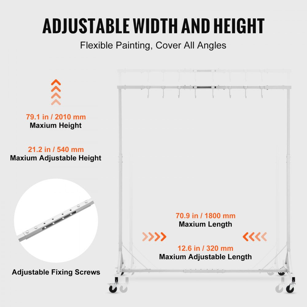 VEVOR Painting Rack, 5 ft-7 ft Adjustable Height, 66 lbs Capacity Automotive Paint Rack Stand, 8 Hooks Painting Drying