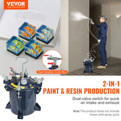 VEVOR 10L/2.5gal Spray Paint Pressure Pot Tank, 70PSI Max Air Paint Pressure Pot, Metal Rack and Leak Repair Sealant