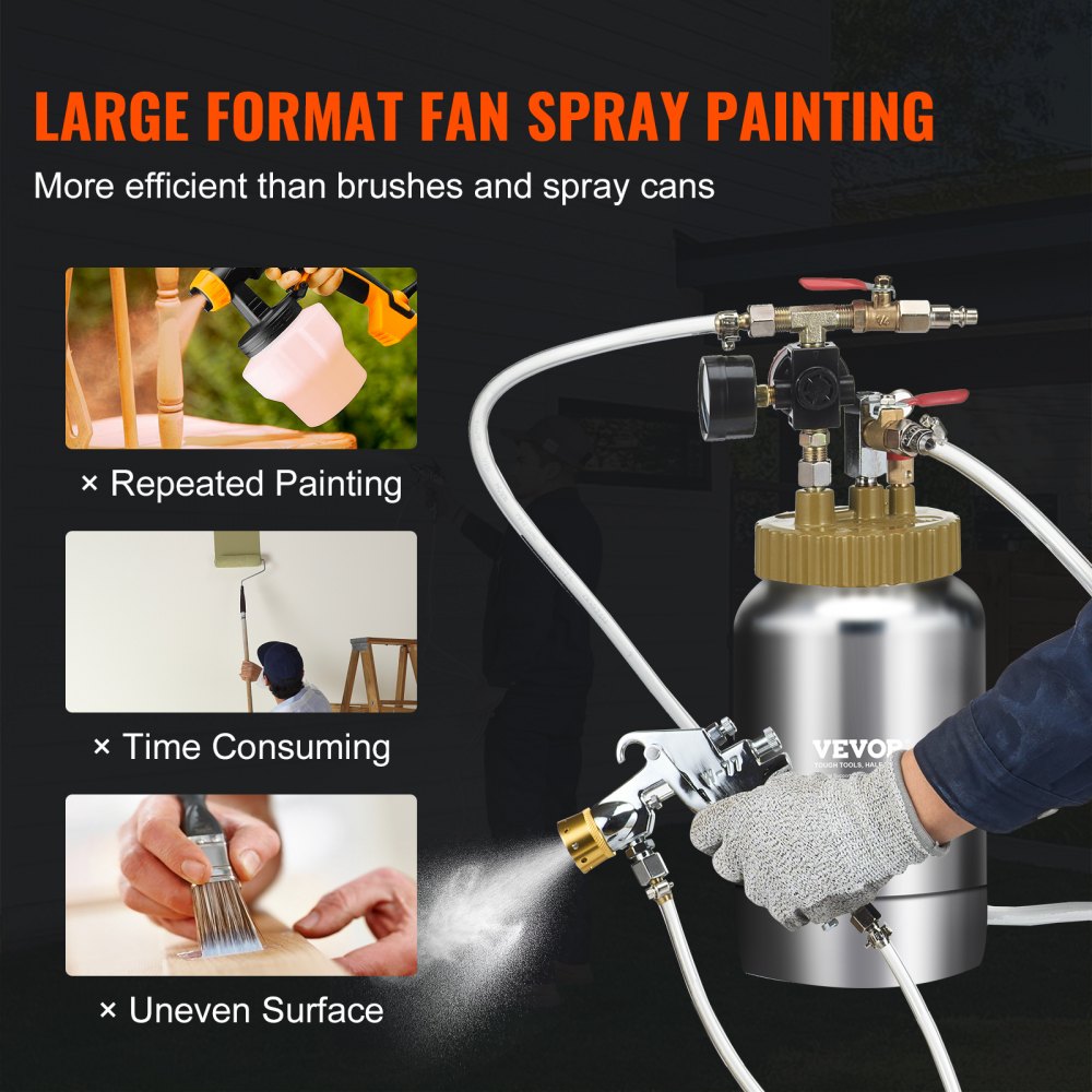 VEVOR 2L/0.5gal Spray Paint Pressure Pot Tank, Lightweight Air Paint Pressure Pot, 1.8mm Nozzle Spray Paint Gun 3m
