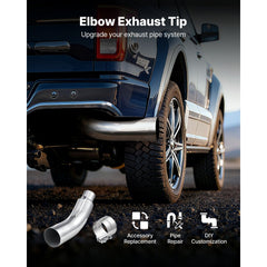 VEVOR Elbow Exhaust Tip, 4 Inch Inlet, 6 Inch Outlet, 23 in Overall Length, Chrome Turn Down Exhaust Tip with Clamp for