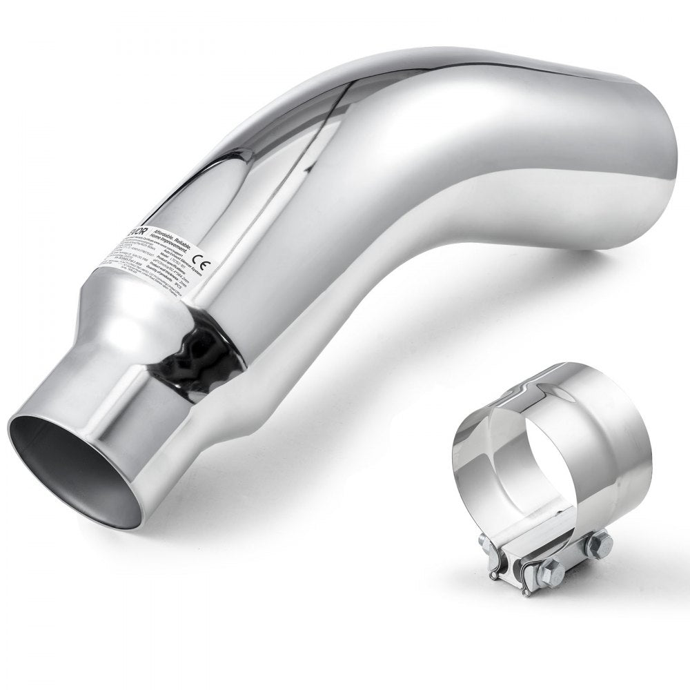 VEVOR Elbow Exhaust Tip, 4 Inch Inlet, 6 Inch Outlet, 23 in Overall Length, Chrome Turn Down Exhaust Tip with Clamp for