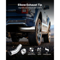 VEVOR Elbow Exhaust Tip, 5 Inch Inlet, 6 Inch Outlet, 23 in Overall Length, Chrome Turn Down Exhaust Tip with Clamp for