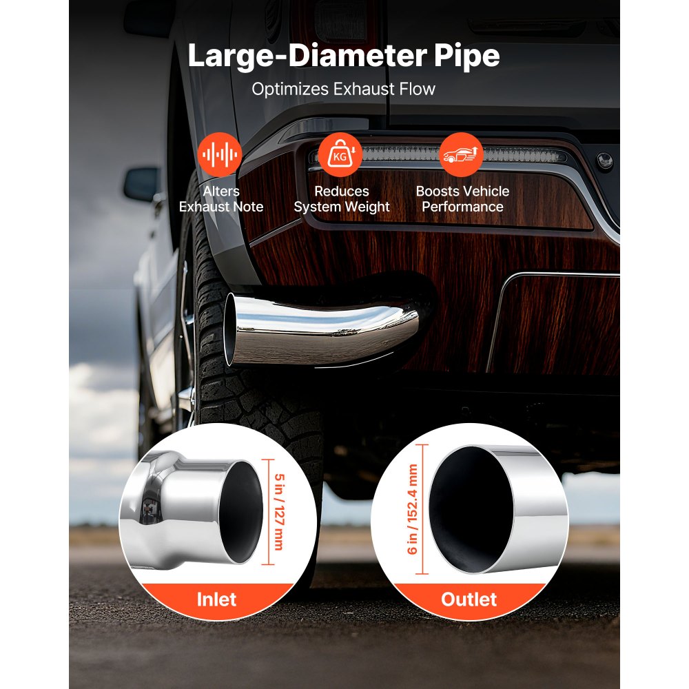 VEVOR Elbow Exhaust Tip, 5 Inch Inlet, 6 Inch Outlet, 23 in Overall Length, Chrome Turn Down Exhaust Tip with Clamp for