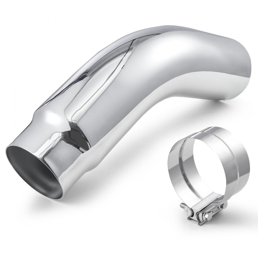 VEVOR Elbow Exhaust Tip, 5 Inch Inlet, 6 Inch Outlet, 23 in Overall Length, Chrome Turn Down Exhaust Tip with Clamp for