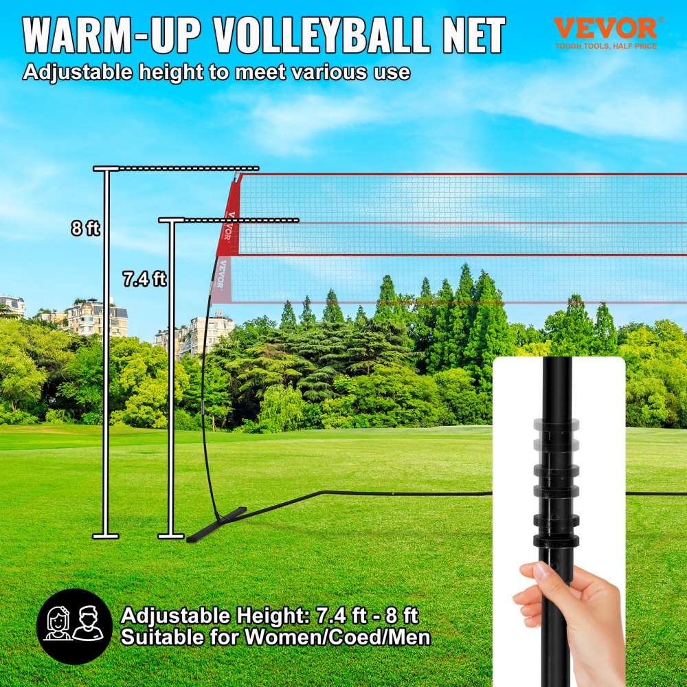 VEVOR Freestanding Volleyball Training Net for Indoor or Outdoor Use, Adjustable Height Portable Net System with