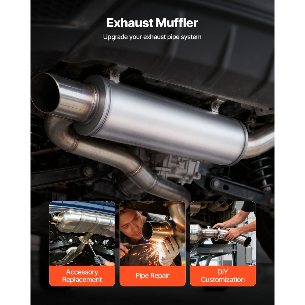 VEVOR Exhaust Muffler, 4 Inch Inlet & Outlet, 30 Inch Overall Length Stainless Steel Exhaust Tip, Universal Resonator