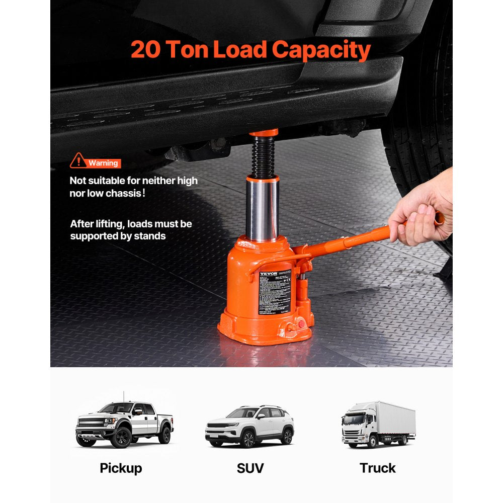VEVOR Hydraulic Bottle Jack, 20 Ton/44092 lbs Welded Bottle Jack with 6.69''-12.6'' Lifting Range & 3-Section Long