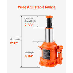 VEVOR Hydraulic Bottle Jack, 20 Ton/44092 lbs Welded Bottle Jack with 6.69''-12.6'' Lifting Range & 3-Section Long