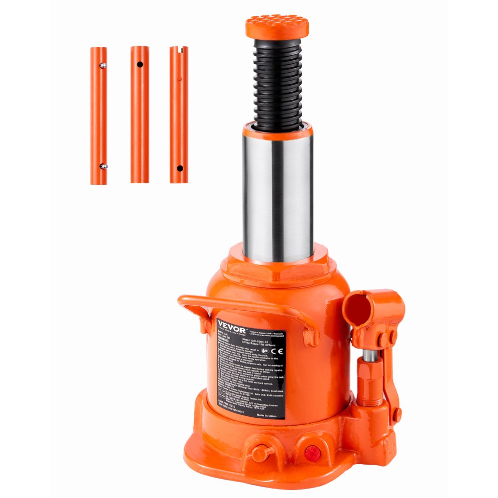 VEVOR Hydraulic Bottle Jack, 20 Ton/44092 lbs Welded Bottle Jack with 6.69''-12.6'' Lifting Range & 3-Section Long