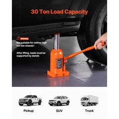 VEVOR Hydraulic Bottle Jack, 30 Ton/66138 lbs Welded Bottle Jack with 11.22''-18.66'' Lifting Range & 3-Section Long