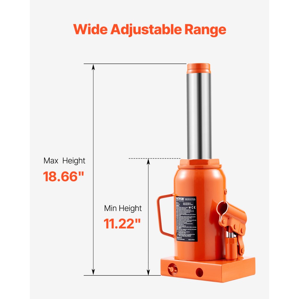 VEVOR Hydraulic Bottle Jack, 30 Ton/66138 lbs Welded Bottle Jack with 11.22''-18.66'' Lifting Range & 3-Section Long