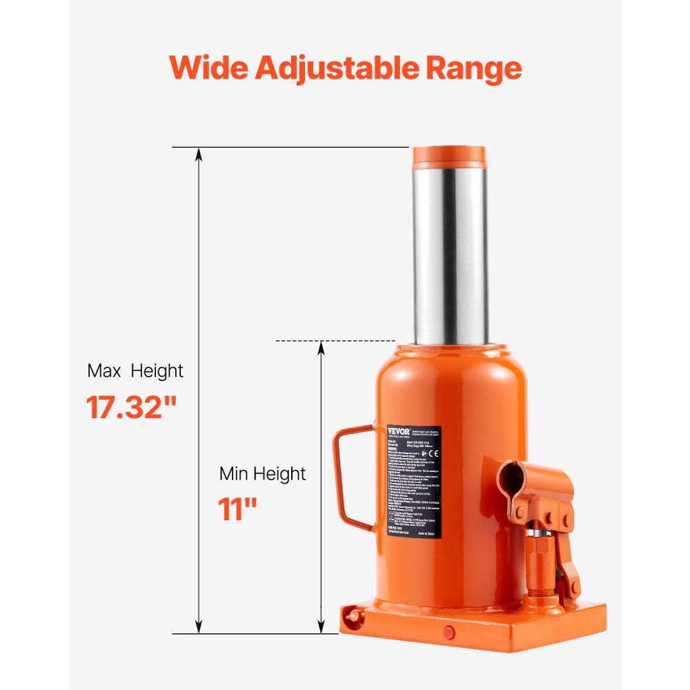 VEVOR Hydraulic Bottle Jack, 50 Ton/110231 lbs Welded Bottle Jack with 11''-17.32'' Lifting Range & 3-Section Long