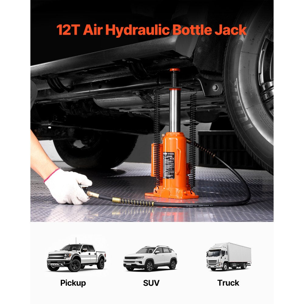 VEVOR Air Hydraulic Bottle Jack, 12 Ton/26455 lbs Pneumatic Hydraulic Bottle Jack with 10.43''-19.88'' Lifting Range &