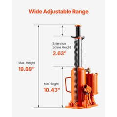 VEVOR Air Hydraulic Bottle Jack, 12 Ton/26455 lbs Pneumatic Hydraulic Bottle Jack with 10.43''-19.88'' Lifting Range &