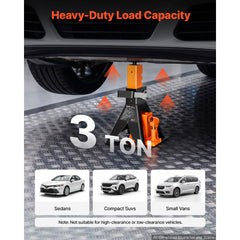 VEVOR Hydraulic Bottle Jack and Jack Stand in One 3 Ton (6613.9 lbs) Lift, for Sedans, Compact SUVs & Small Vans