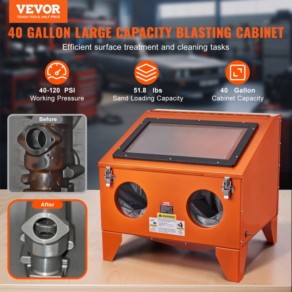 VEVOR 40 Gallon Sandblasting Cabinet, 40-120PSI Portable Benchtop Sand Blasting Cabinet, Heavy Duty Steel Sand Blaster