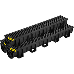 VEVOR Trench Drain System,5.8x5.2x39.4-Inch HDPE Drainage Trench,Channel Drain with Plastic Grate,Black Plastic Garage