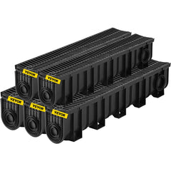 VEVOR Trench Drain System, Channel Drain with Plastic Grate, 5.9x7.5-Inch HDPE Drainage Trench, Black Plastic Garage