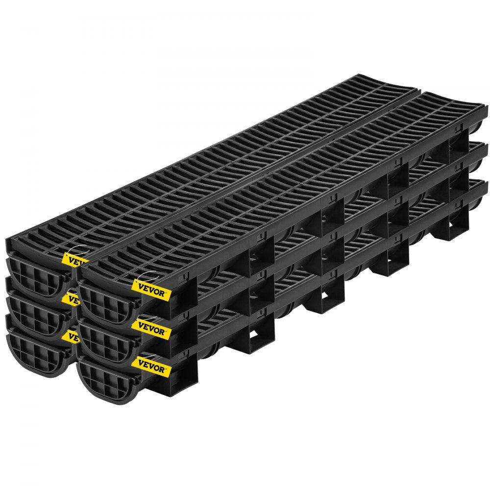 VEVOR Trench Drain System, Channel Drain with Plastic Grate, 5.8x3.1-Inch HDPE Drainage Trench, Black Plastic Garage