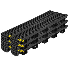 VEVOR Trench Drain System, Channel Drain with Plastic Grate, 5.8x3.1-Inch HDPE Drainage Trench, Black Plastic Garage