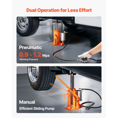 VEVOR Air Hydraulic Bottle Jack, 20 Ton (44092 lbs) Capacity, 10.2-19.5 Inch Lifting Range, Pneumatic/Manual Heavy Duty